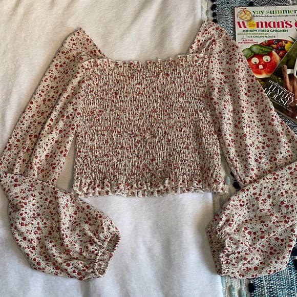 SHEIN Tops - Shein Shirred Floral-Print Crepe Top-Small